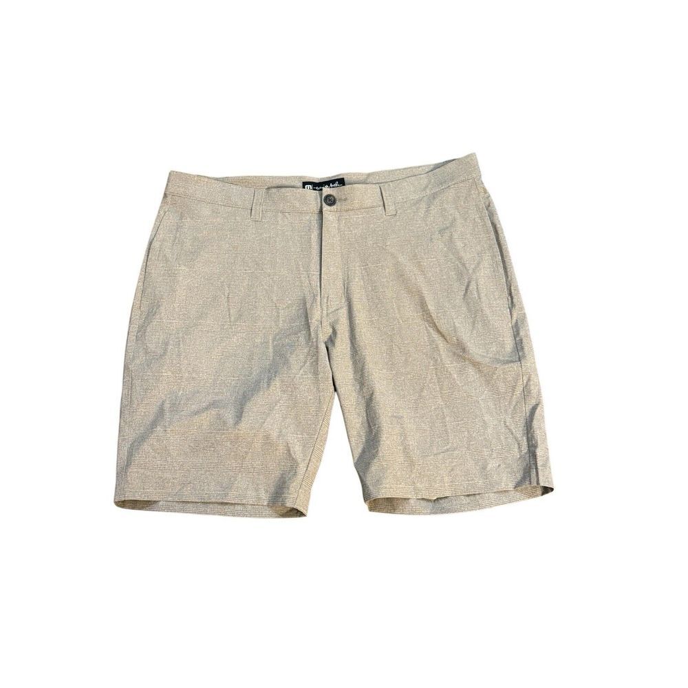 Travis Mathew Grommet Performance Golf Shorts Size 38 Beige‎ Brown Plaid